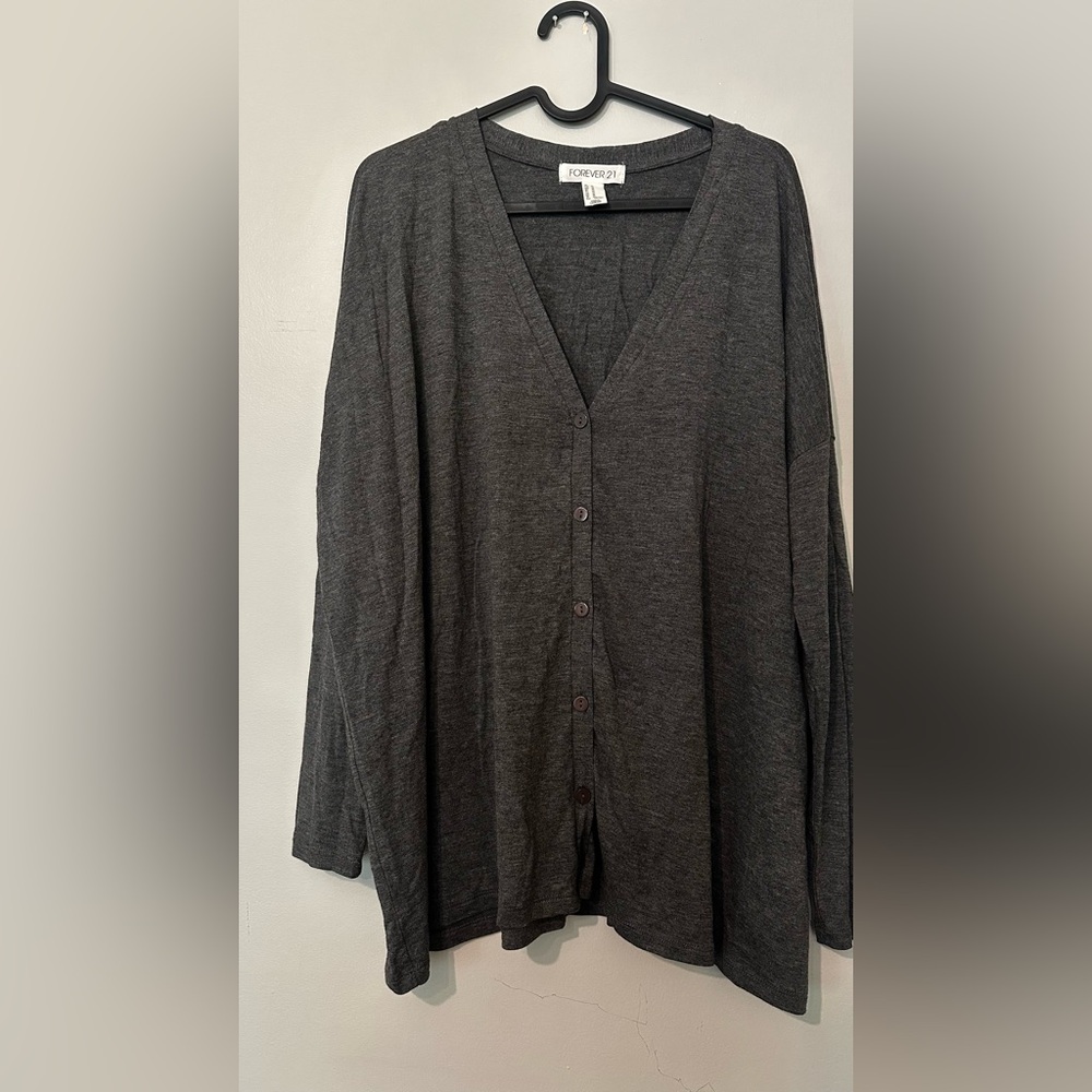 Forever 21 Gray Cardigan Sweater V-Neck Knit